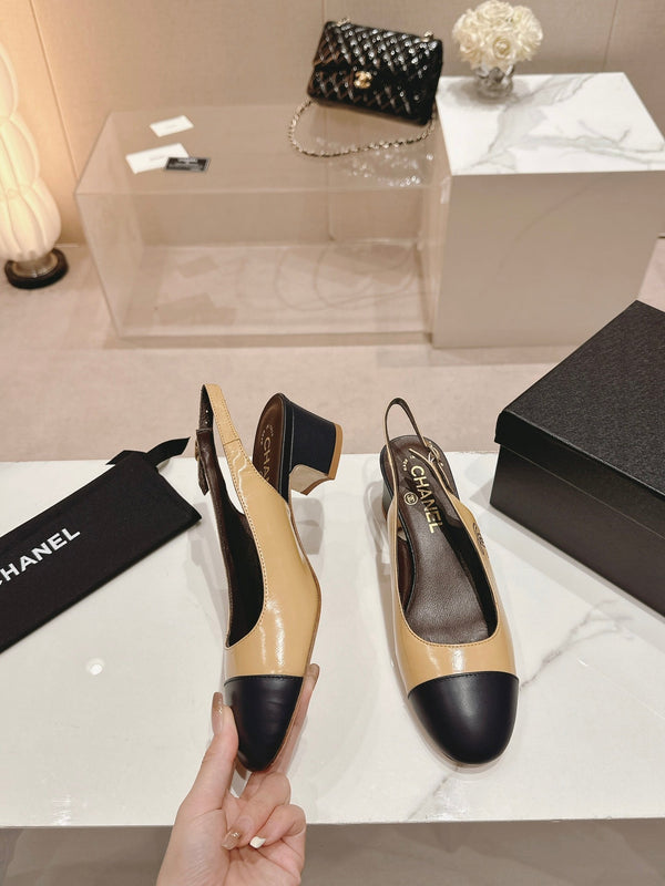CC 24P SLINGBACKS 45MM BEIGE BLACK LAMBSKIN