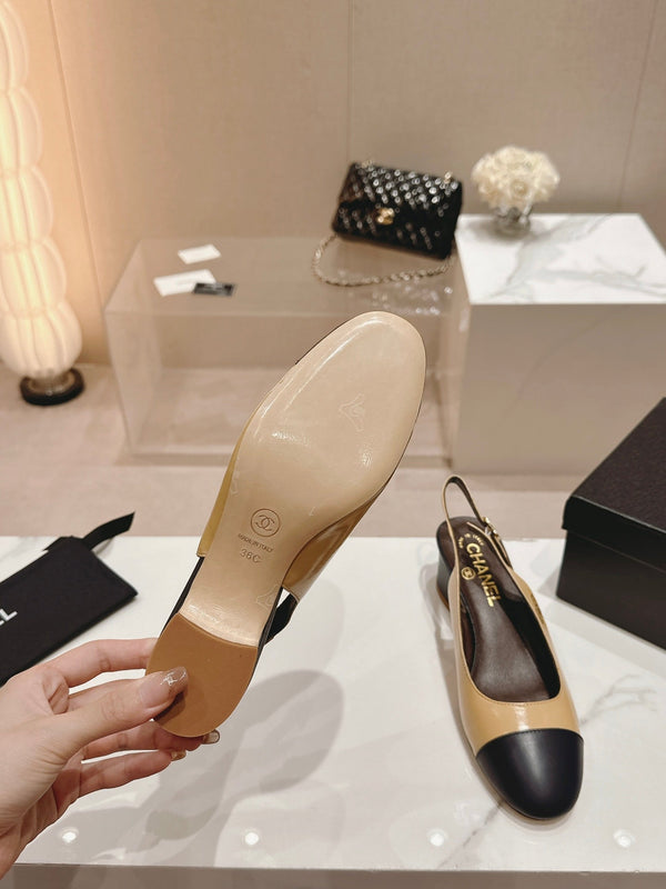 CC 24P SLINGBACKS 45MM BEIGE BLACK LAMBSKIN