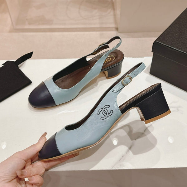 CC 24P SLINGBACKS 45MM TURQUOISE BLACK LAMBSKIN