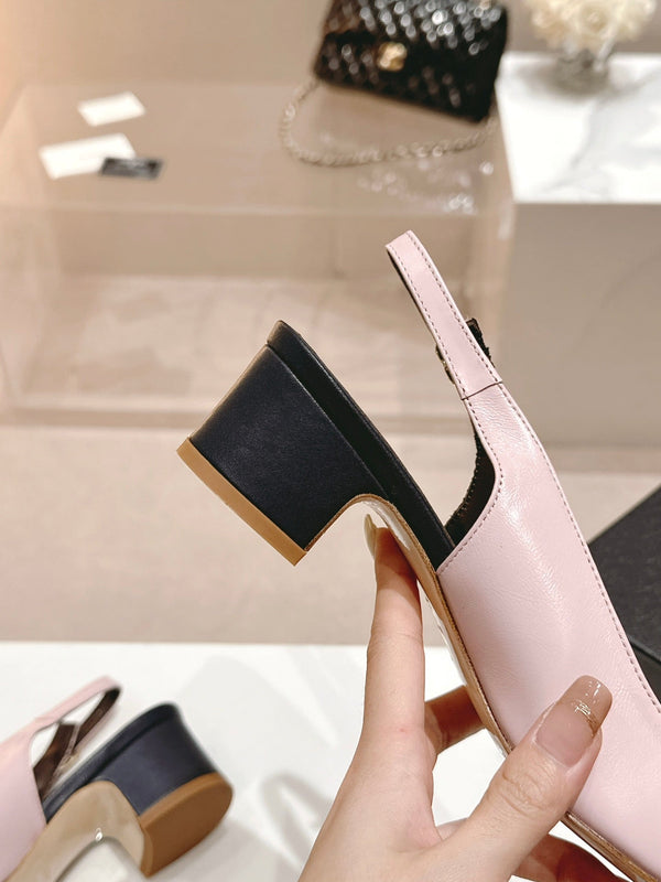 CC 24P SLINGBACKS 45MM PINK BLACK LAMBSKIN