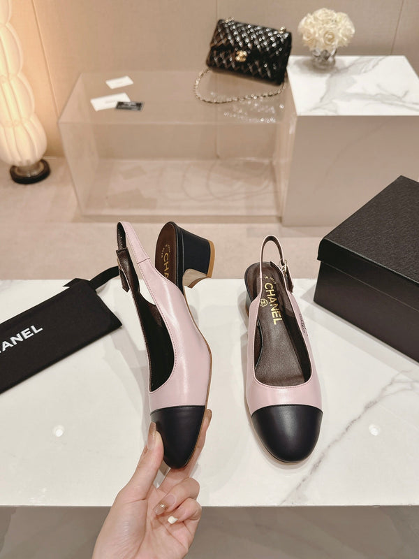 CC 24P SLINGBACKS 45MM PINK BLACK LAMBSKIN