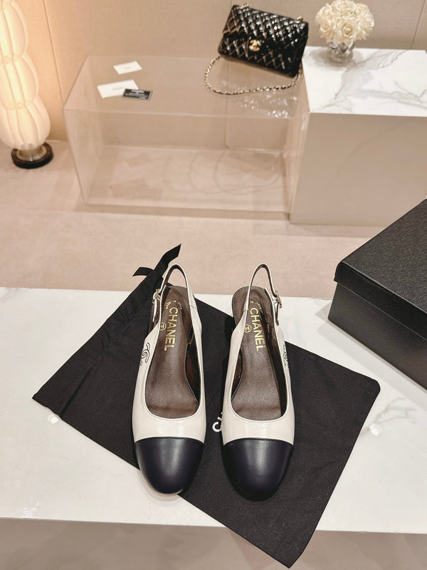 CC 24P SLINGBACKS 45MM WHITE BLACK LAMBSKIN