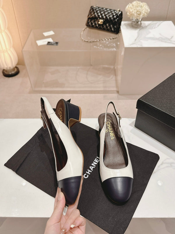 CC 24P SLINGBACKS 45MM WHITE BLACK LAMBSKIN