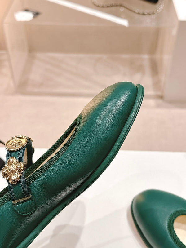 CC MARY JANES GREEN CALFSKIN LIGHT GOLD METALIC