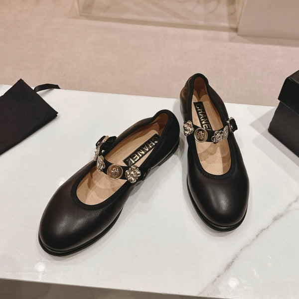 CC MARY JANES BLACK CALFSKIN LIGHT GOLD METALIC