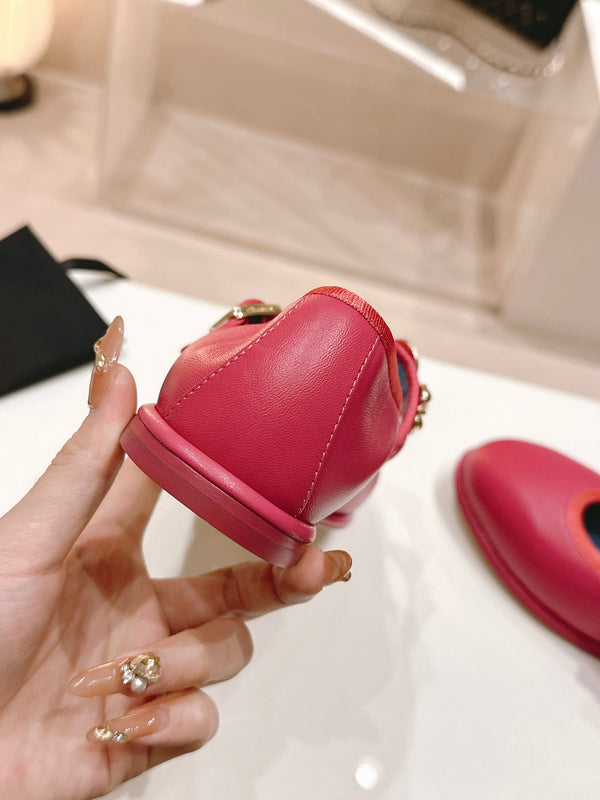 CC MARY JANES DARK RED CALFSKIN LIGHT GOLD METALIC