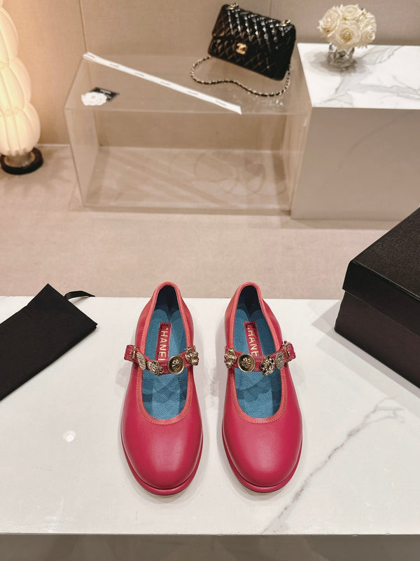 CC MARY JANES DARK RED CALFSKIN LIGHT GOLD METALIC