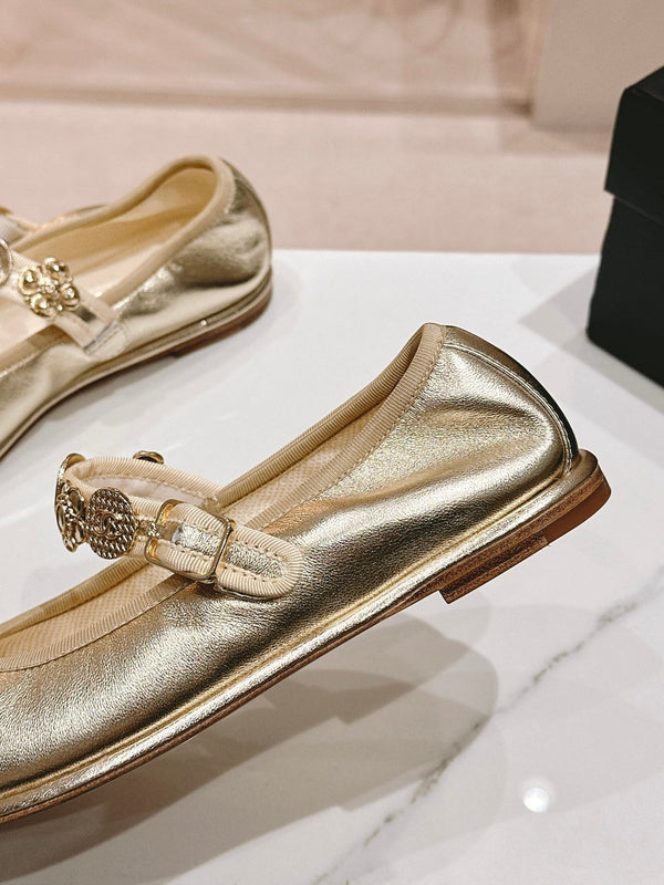 CC MARY JANES GOLD METALIC CALFSKIN LIGHT GOLD METALIC