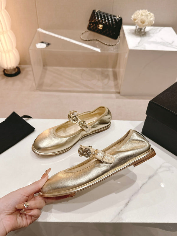 CC MARY JANES GOLD METALIC CALFSKIN LIGHT GOLD METALIC