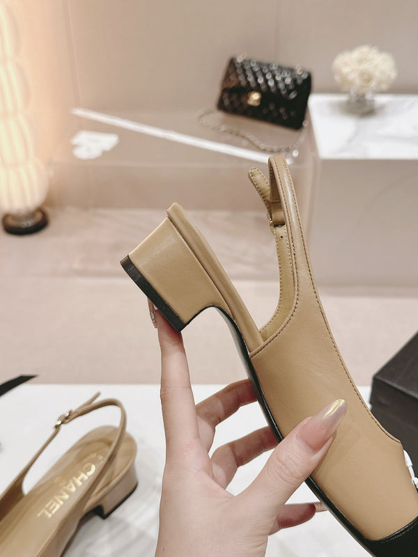 CC 2024 SLINGBACKS 40MM BEIGE BLACK LAMBSKIN