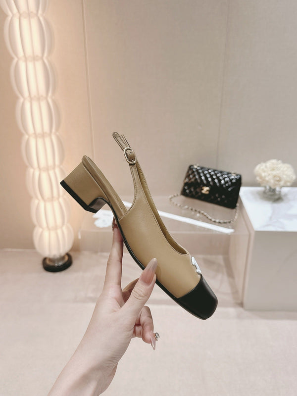 CC 2024 SLINGBACKS 40MM BEIGE BLACK LAMBSKIN