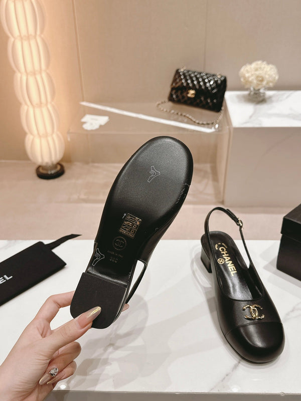 CC 2024 SLINGBACKS 40MM BLACK LAMBSKIN