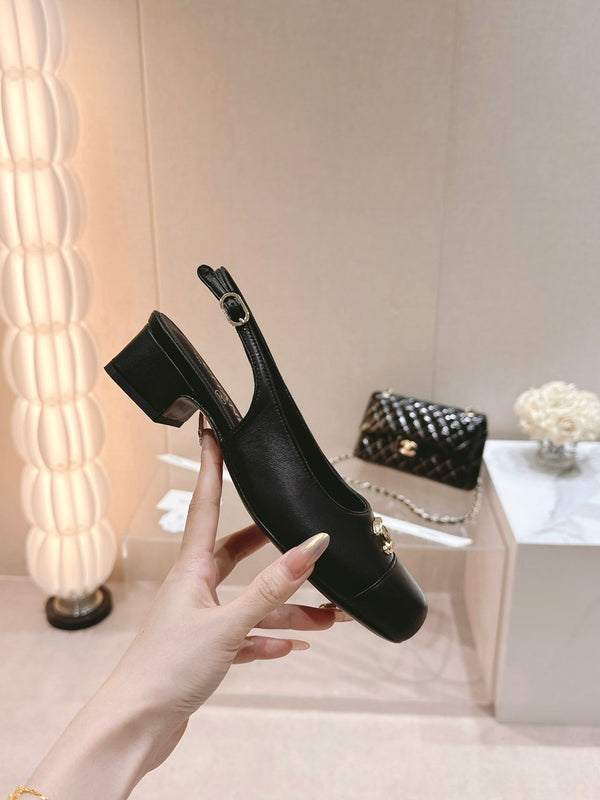 CC 2024 SLINGBACKS 40MM BLACK LAMBSKIN