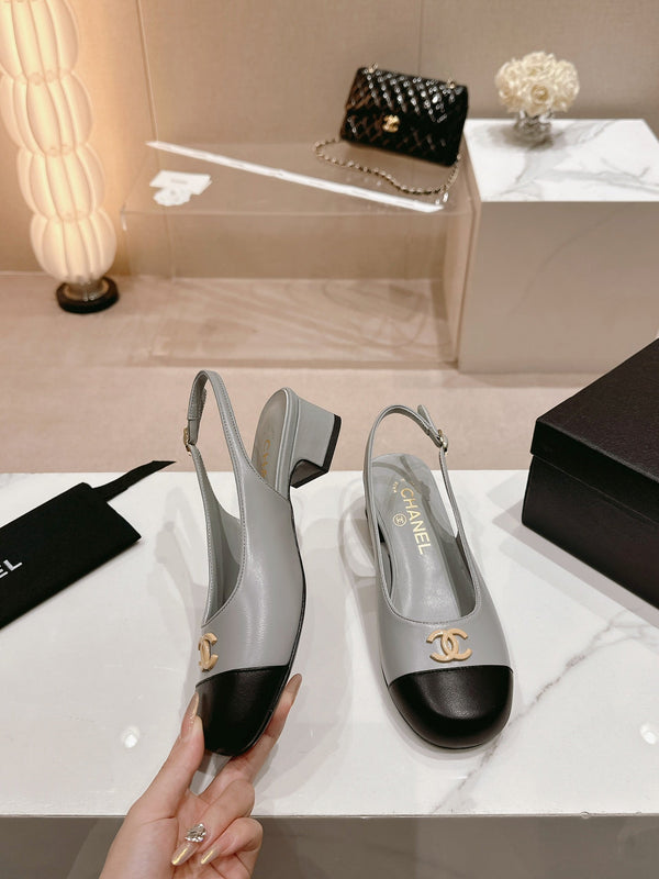 CC 2024 SLINGBACKS 40MM GREY BLACK LAMBSKIN
