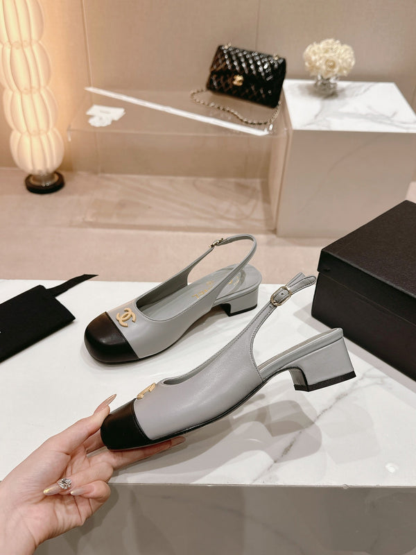 CC 2024 SLINGBACKS 40MM GREY BLACK LAMBSKIN