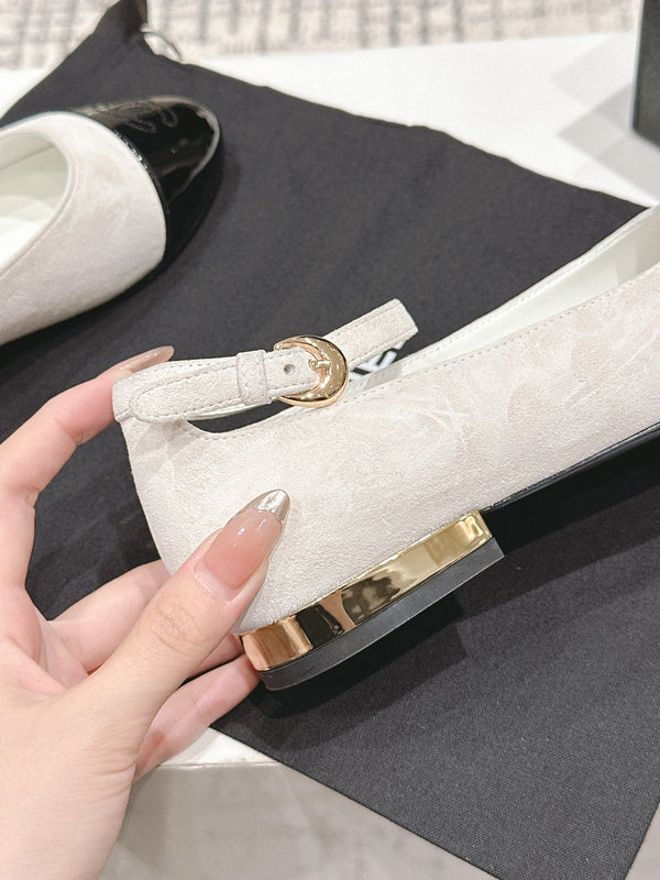 CC Mary Jane White Suede And Cowhide