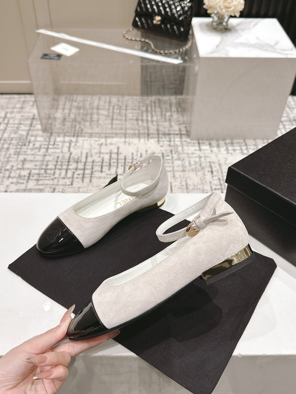 CC Mary Jane White Suede And Cowhide