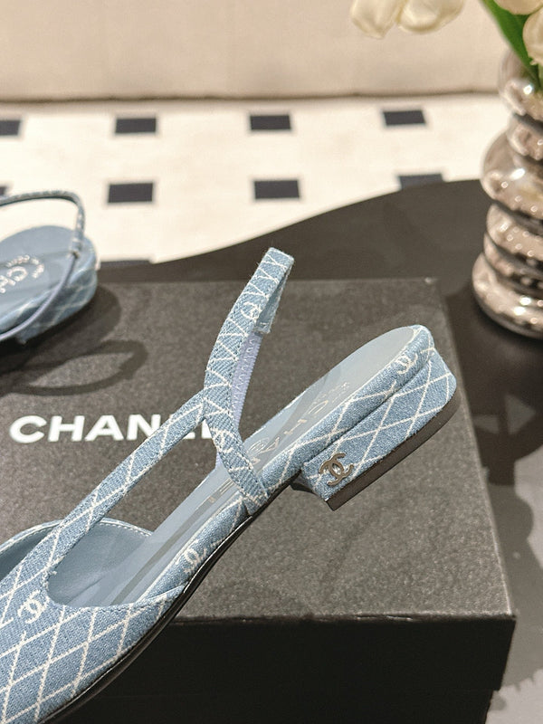 cc 25c slingback flat 15mm cross line pattern light blue denim 237485