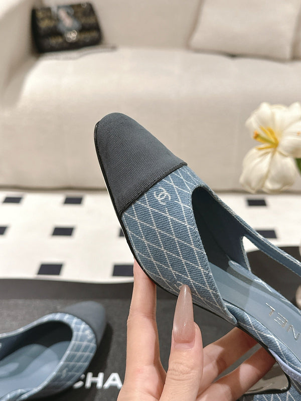 cc 25c slingback 55mm cross line pattern light blue denim 237487