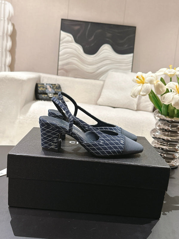 cc 25c slingback 55mm cross line pattern dark blue denim 237488