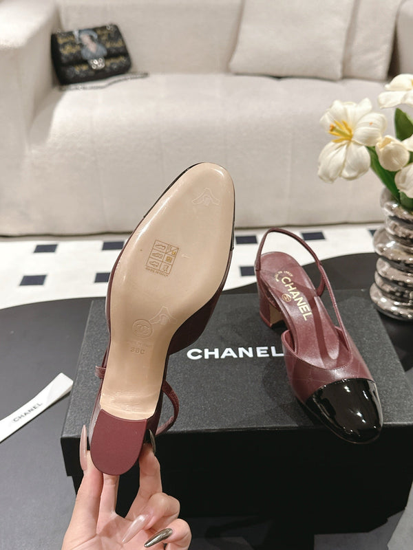 cc 25c slingback 55mm cross line pattern burgundy lambskin 237488