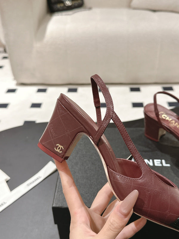 cc 25c slingback 55mm cross line pattern burgundy lambskin 237488