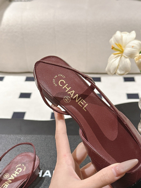 cc 25c slingback flat 15mm cross line pattern burgundy lambskin 237491