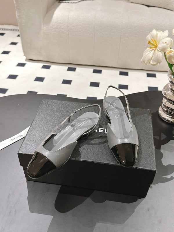 cc 25c slingback flat 15mm cross line pattern grey lambskin 237493