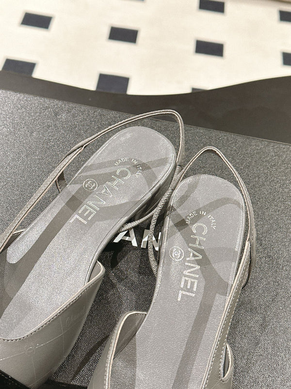 cc 25c slingback flat 15mm cross line pattern grey lambskin 237493