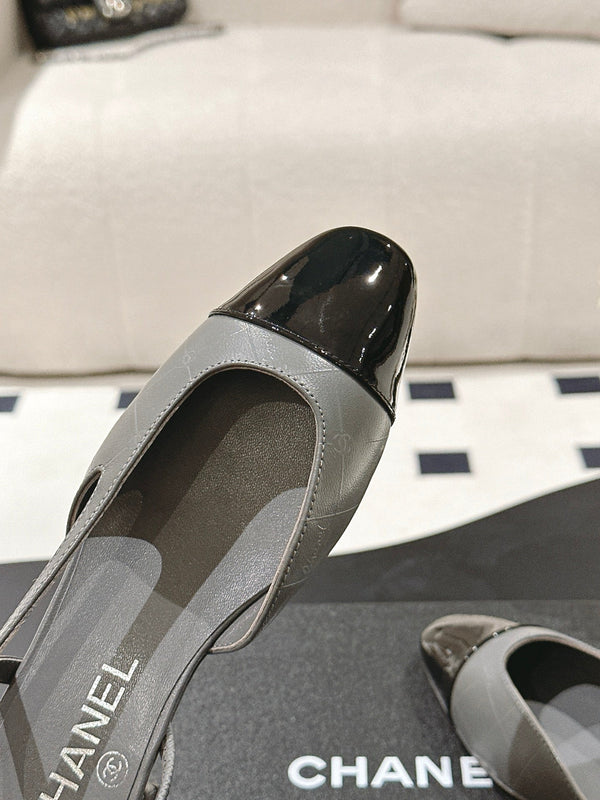 cc 25c slingback flat 15mm cross line pattern grey lambskin 237493