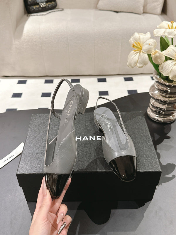 cc 25c slingback flat 15mm cross line pattern grey lambskin 237493