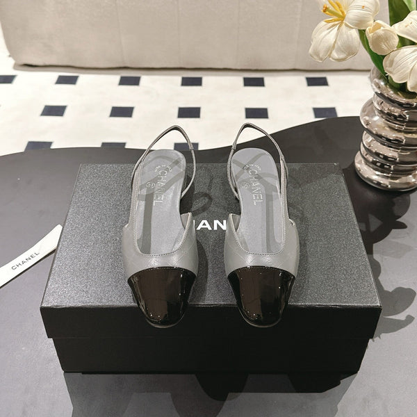 cc 25c slingback flat 15mm cross line pattern grey lambskin 237493