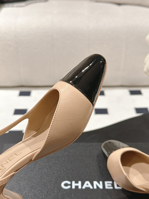 cc 25c slingback 55mm cross line pattern beige lambskin 237495