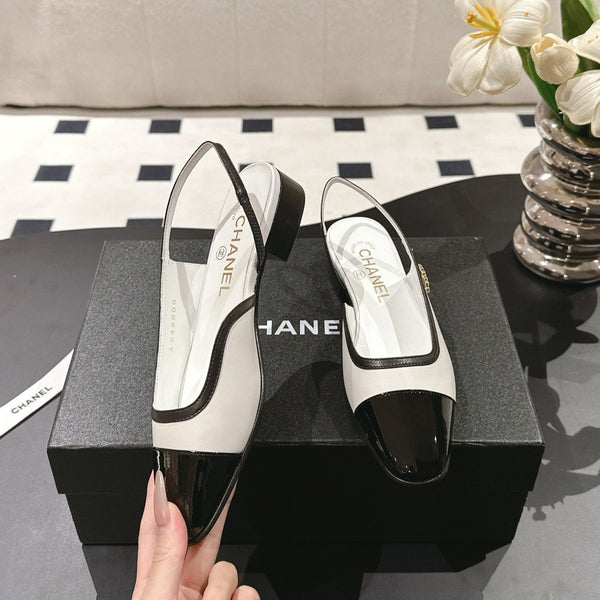cc 2024k slingback 30mm white black pattern calfskin 237498