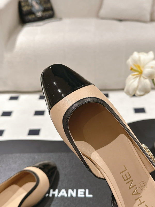 cc 2024k slingback 30mm beige black pattern calfskin 237499