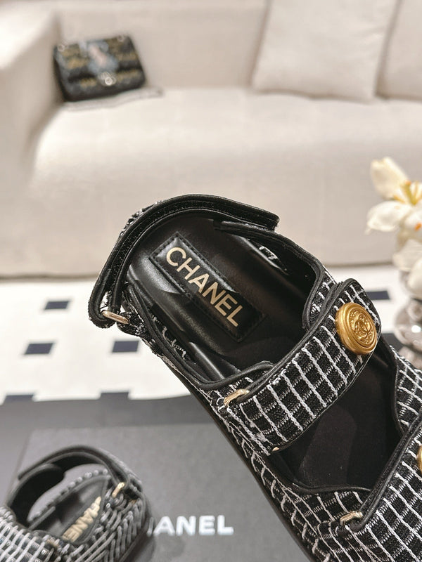 cc 25p dad sandal black white tweed 237565