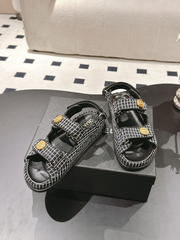 cc 25p dad sandal black white tweed 237565