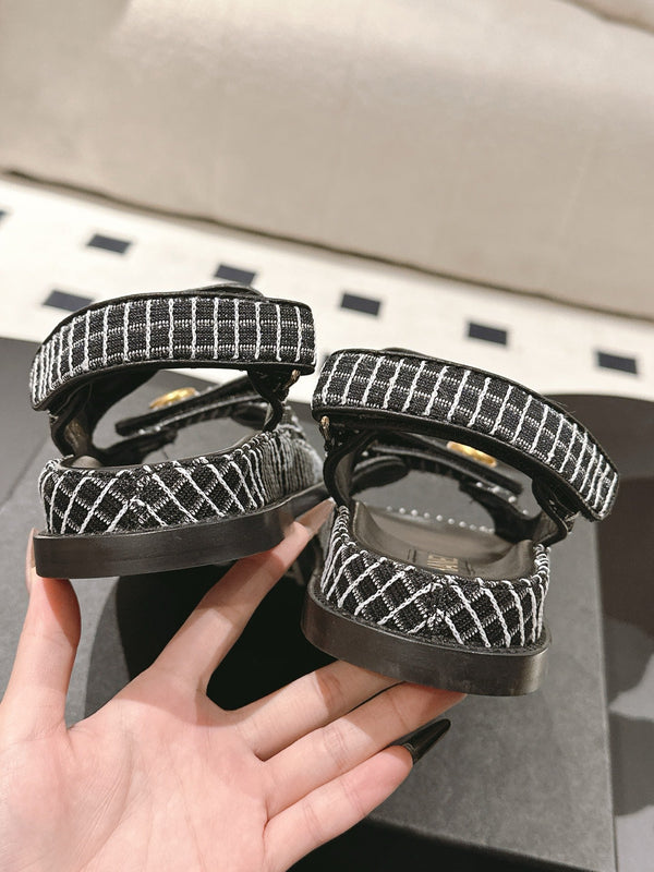 cc 25p dad sandal black white tweed 237565