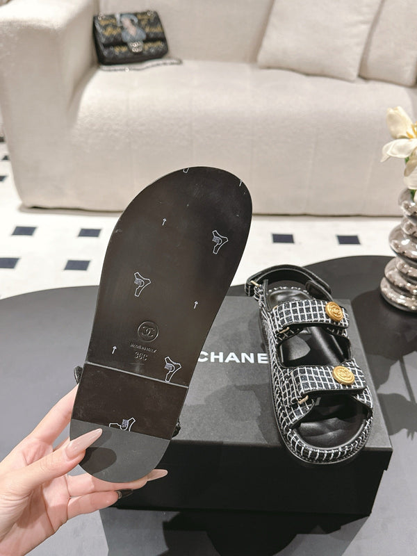 cc 25p dad sandal black white tweed 237565