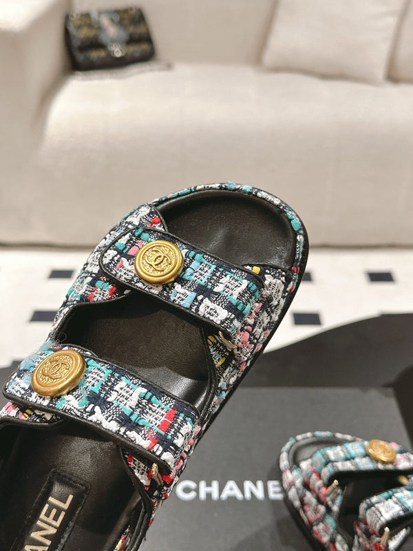 cc 25p dad sandal black colorful tweed 237566