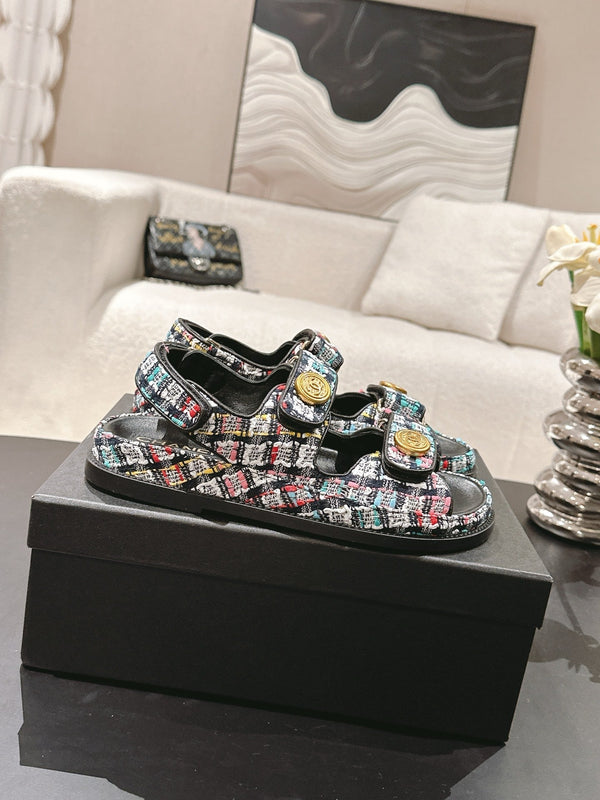 cc 25p dad sandal black colorful tweed 237566