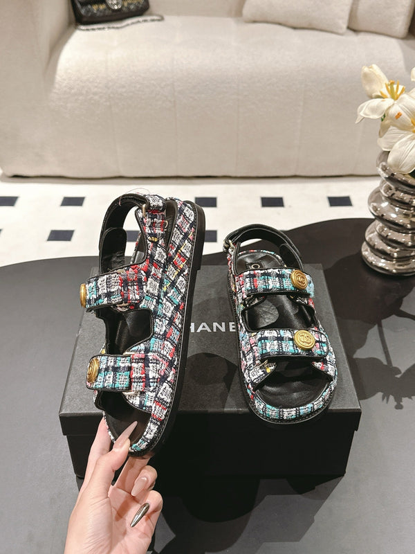 cc 25p dad sandal black colorful tweed 237566