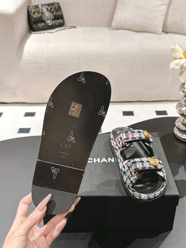 cc 25p dad mule sandal black colorful tweed 237575