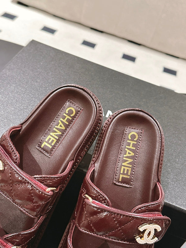 cc 25p logo with pearl mule sandal burgundy leather 237578