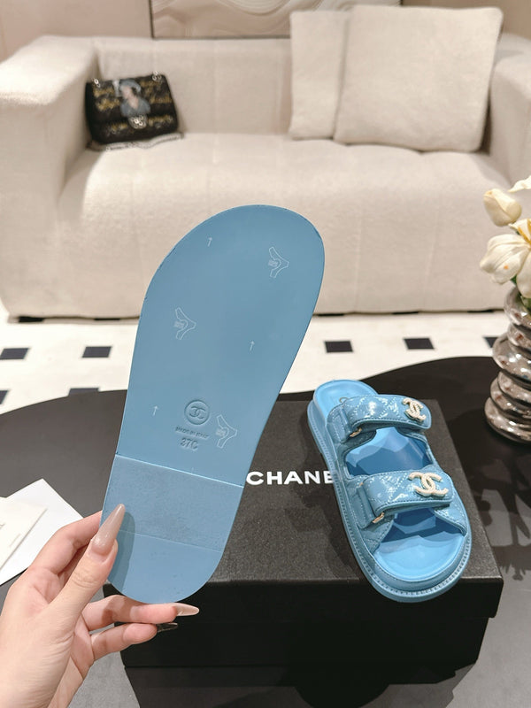 cc 25p logo with pearl mule sandal blue leather 237583