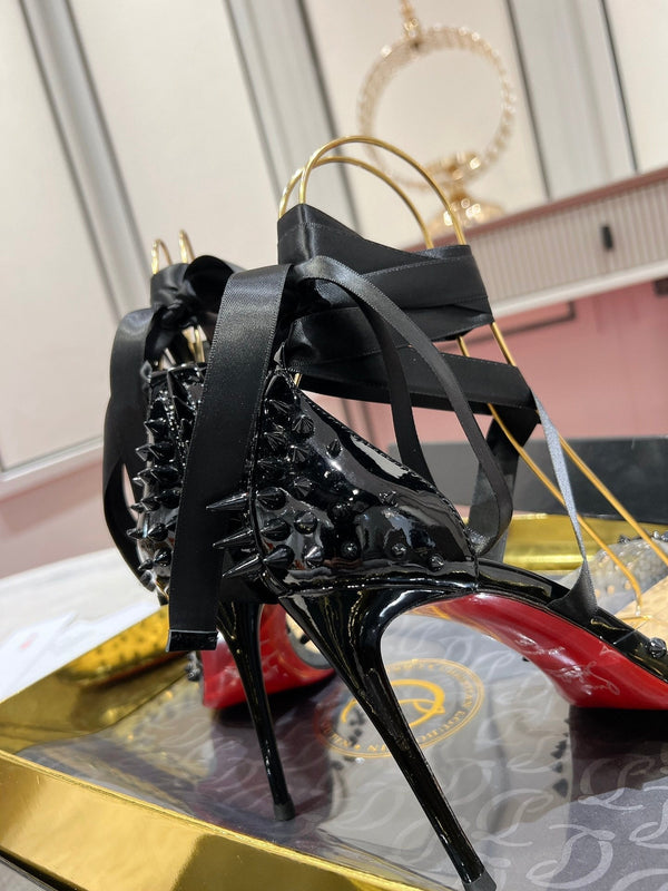 CL Evil Queen Pumps 100mm Spike Patent PVC Nero