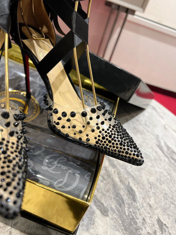 CL Evil Queen Pumps 100mm Spike Patent PVC Nero