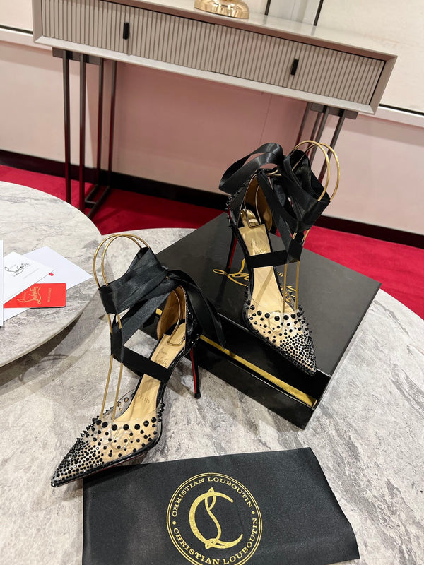 CL Evil Queen Pumps 100mm Spike Patent PVC Nero