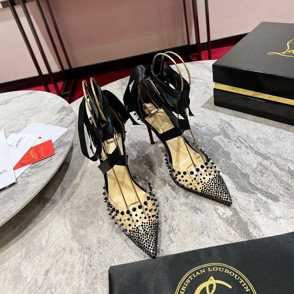 CL Mechante Reine Pumps 100mm Spike Patent PVC Black