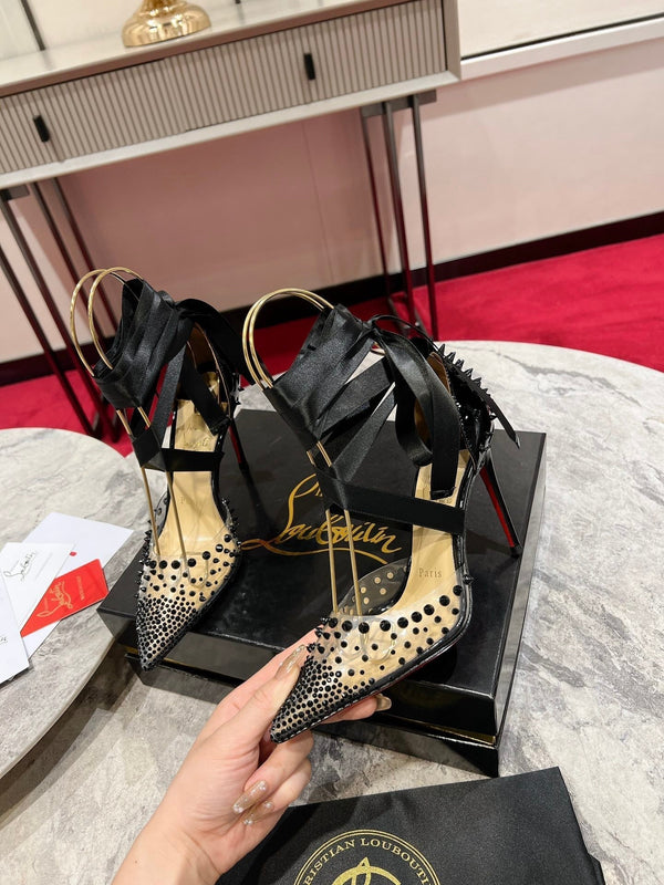 CL Evil Queen Pumps 100mm Spike Patent PVC Nero